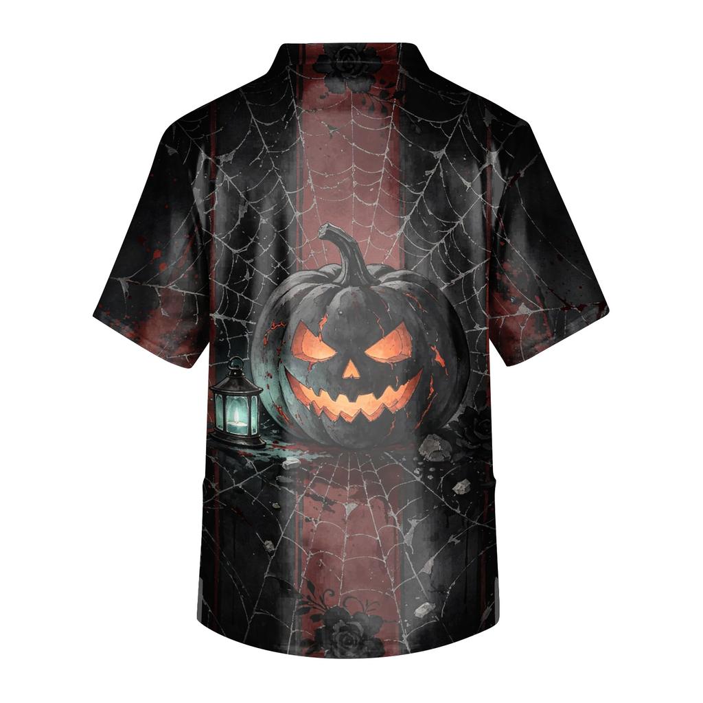 Herren Kurzarm Kasack mit Halloween-Print Arbeitsuniform