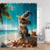 Grappige Katten Douchegordijn Katten Rijden op Haaien Cool Schattige Katten Honden Bloemen Zomer Badkamer Decoraties Polyester Badgordijn