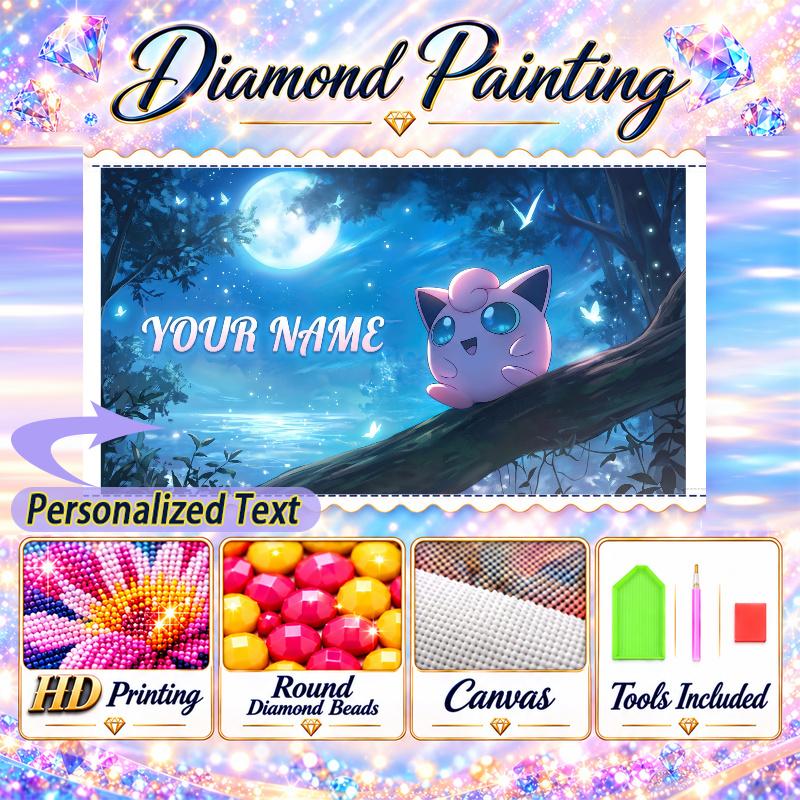 Personalized Jigglypuff Diamond Art Custom Name 5D Diamond Painting Full Drill DIY Craft