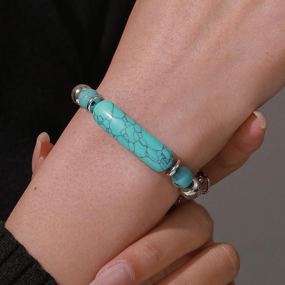 Geometric Turquoise Stainless Steel Bracelet For Men With Vintage Style For Gift Giving