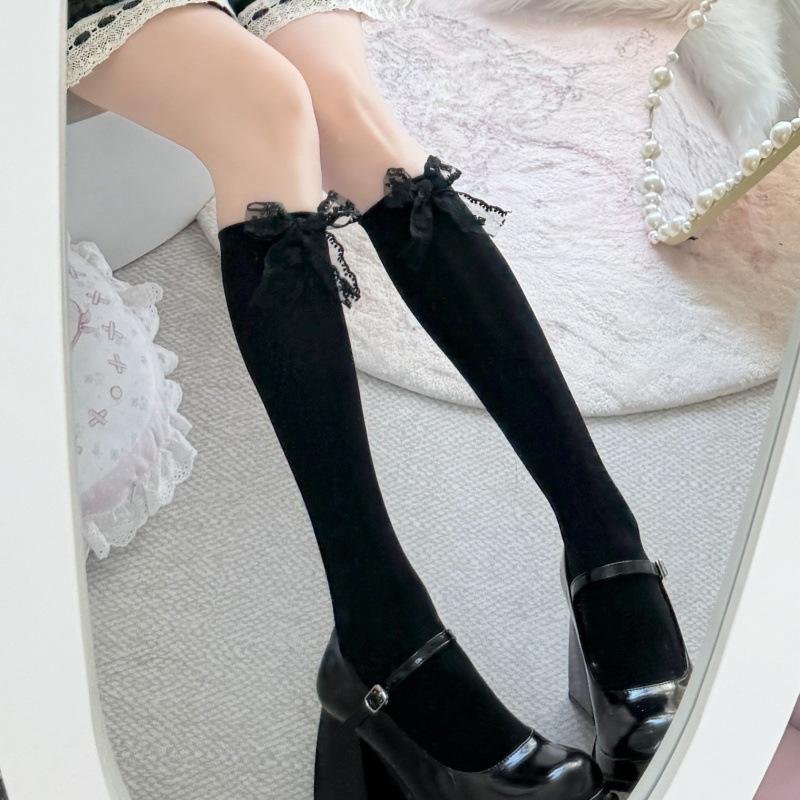 Lolita lolita student white socks medium tube socks calf socks lace lace socks