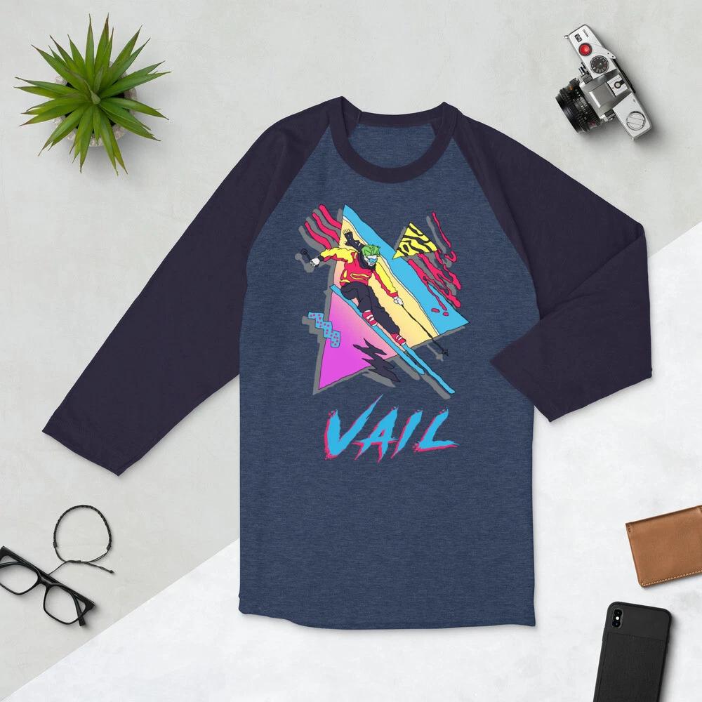 Skiing Shirt, Retro Ski Colorado, Skier Gift, Ski Shirt, 3/4 sleeve raglan shirt S