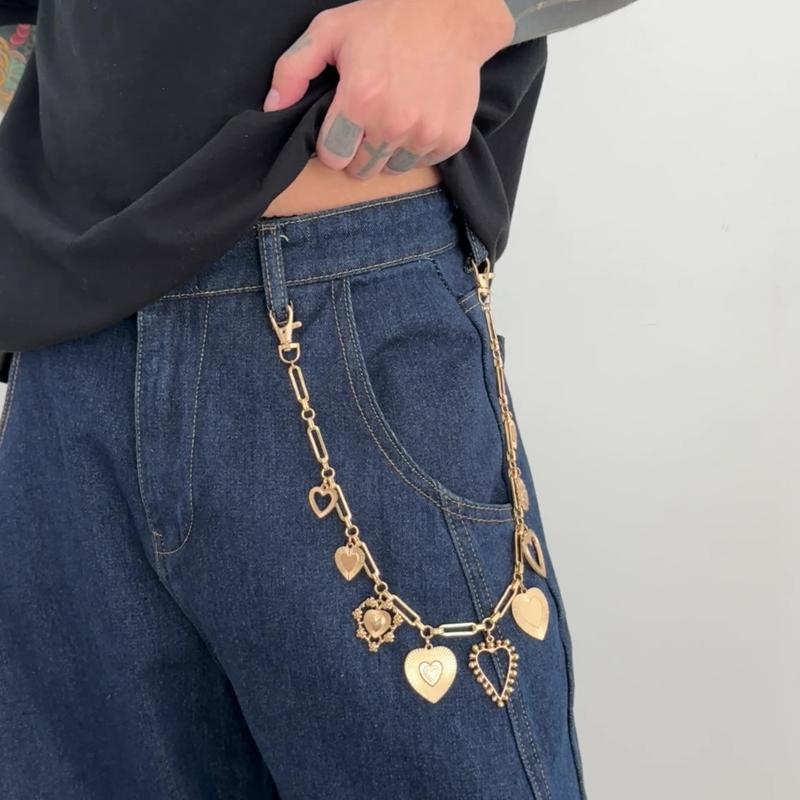 Fashion Hip Hop Love Heart Keychain Waist Belts Chain For Women Men Punk Trousers Jeans Pants Chain Bag Chain Street Jewelry