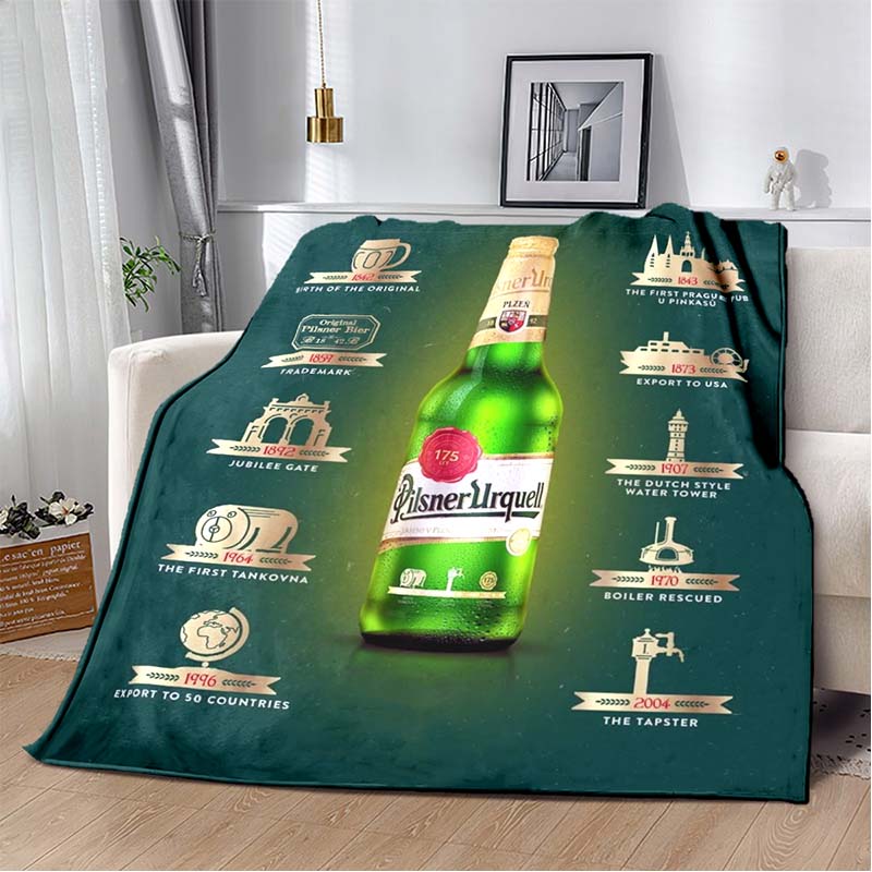 Koc Flanelowy Pilsner Urquell, Miękki Przytulny Ciepły Koc Dekoracyjny na Sofę Łóżko Kanapę Dom Podróż Prezent dla Fanów koc