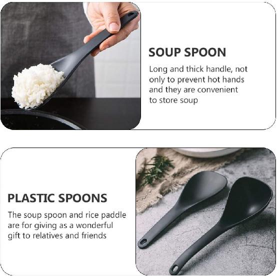 Silicone Rice Paddle, Non-Stick Heat Resistant Kitchen Gadget Set of 2, Black Rice Scoop & Spatula