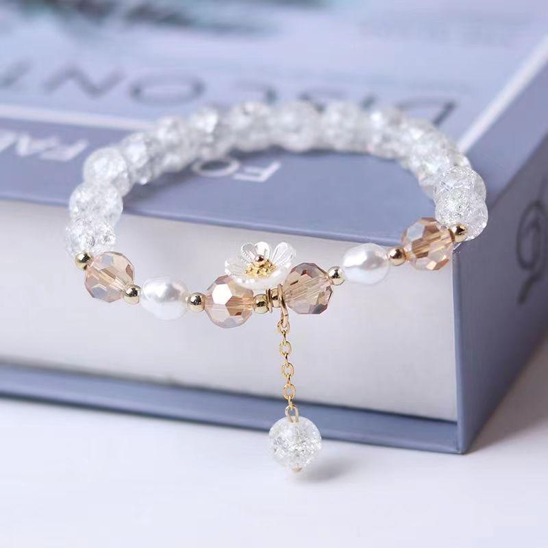 Crystal Beads Bracelet Women Pearl Flower Pendant Friendship
