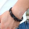 Mens Stainless Steel Bracelet with Leather, Classic Business Jewelry with Chain Design, Gift for Men
