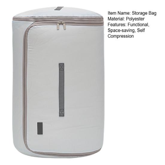 Cylinder Quilt Storage Bag Self Compression Organizer Space Saver Collapsible Comforter Bag for Seasonal Quilts Sheets Bedding Storage