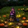 Pryskyřičný kotel čarodějnice Solární soška se svítícím kotlíkem, Venkovní Halloweenské zahradní světlo, Strašidelná dekorativní figurka pro dvorek trávník verandu cestičku
