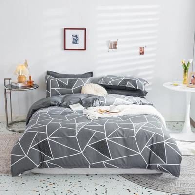Grey Geometric Pattern Duvet Cover Four Set Series for Adults Teens Polyester Bedding Set with Zip Closure Comforter Covers