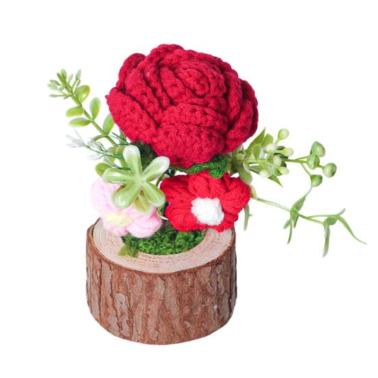 Handmade Crochet Potted Flower Artificial Knitted Flower Bouquet Forever Flower Gifts for Mother's