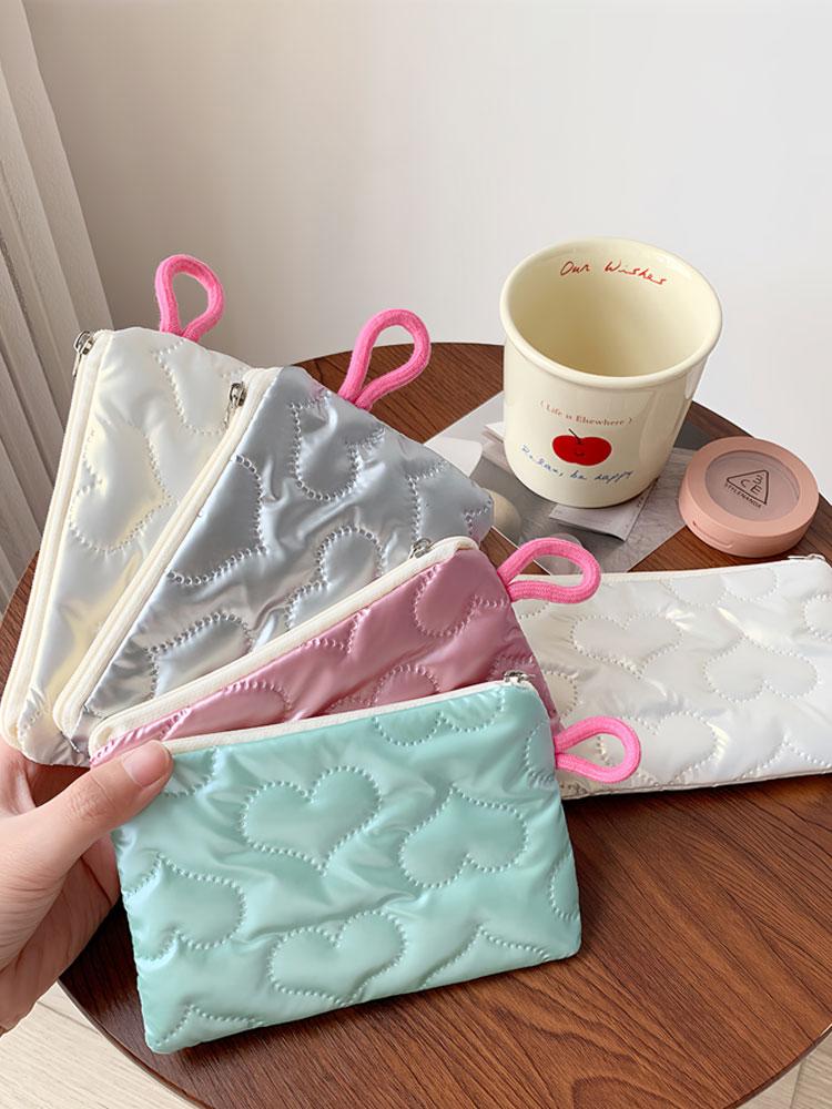 1PC autumn and winter bow silver gloss makeup bag small portable cute earphone data cable storage bag wallet