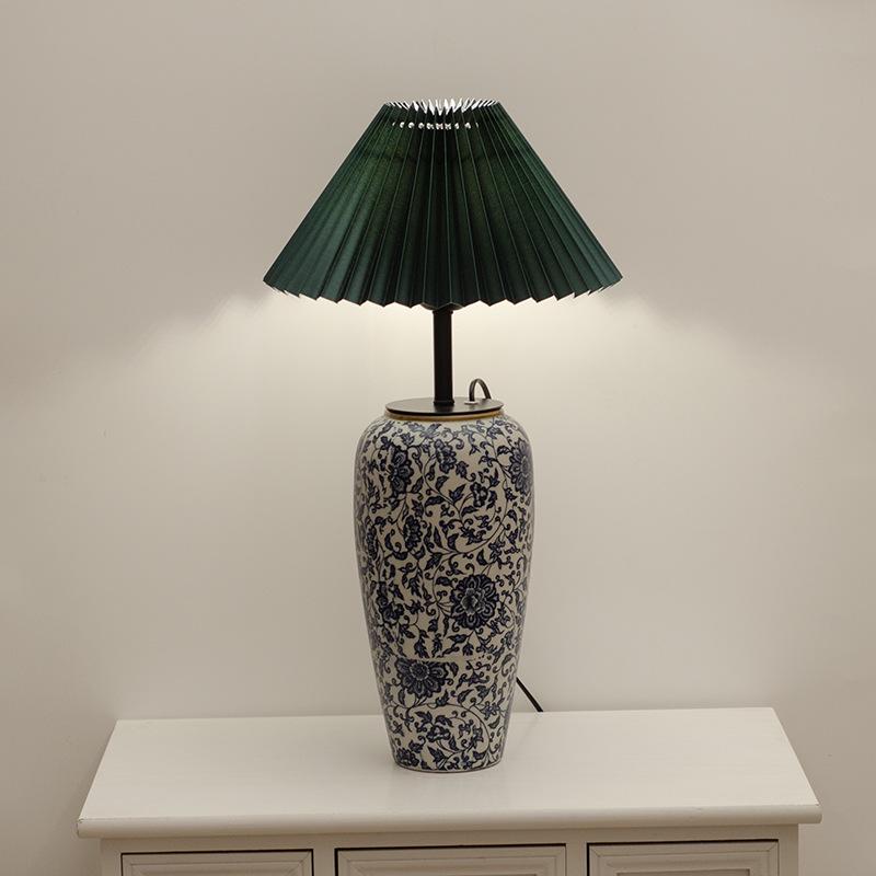 Handcrafted Wabi-sabi Style Ceramic Table Lamp with DIY Glass Vase Lampshade and Night Light Base