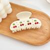 Hair Clip Sparkling Rhinestones Inlaid Cherry Decorative Pattern Back Head Hair Claw Large Wide Tooth Design Smooth Large Shark Clip