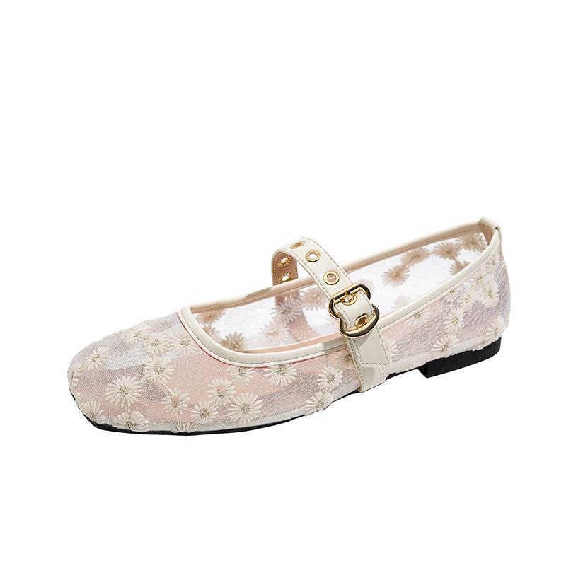 Women's Summer Mesh Ballet Flats Closed Square Toe Mary Jane Comfortable Ballerina Flat Casual Dressy Shoes Slip On Breathable Walking Shoes for Women