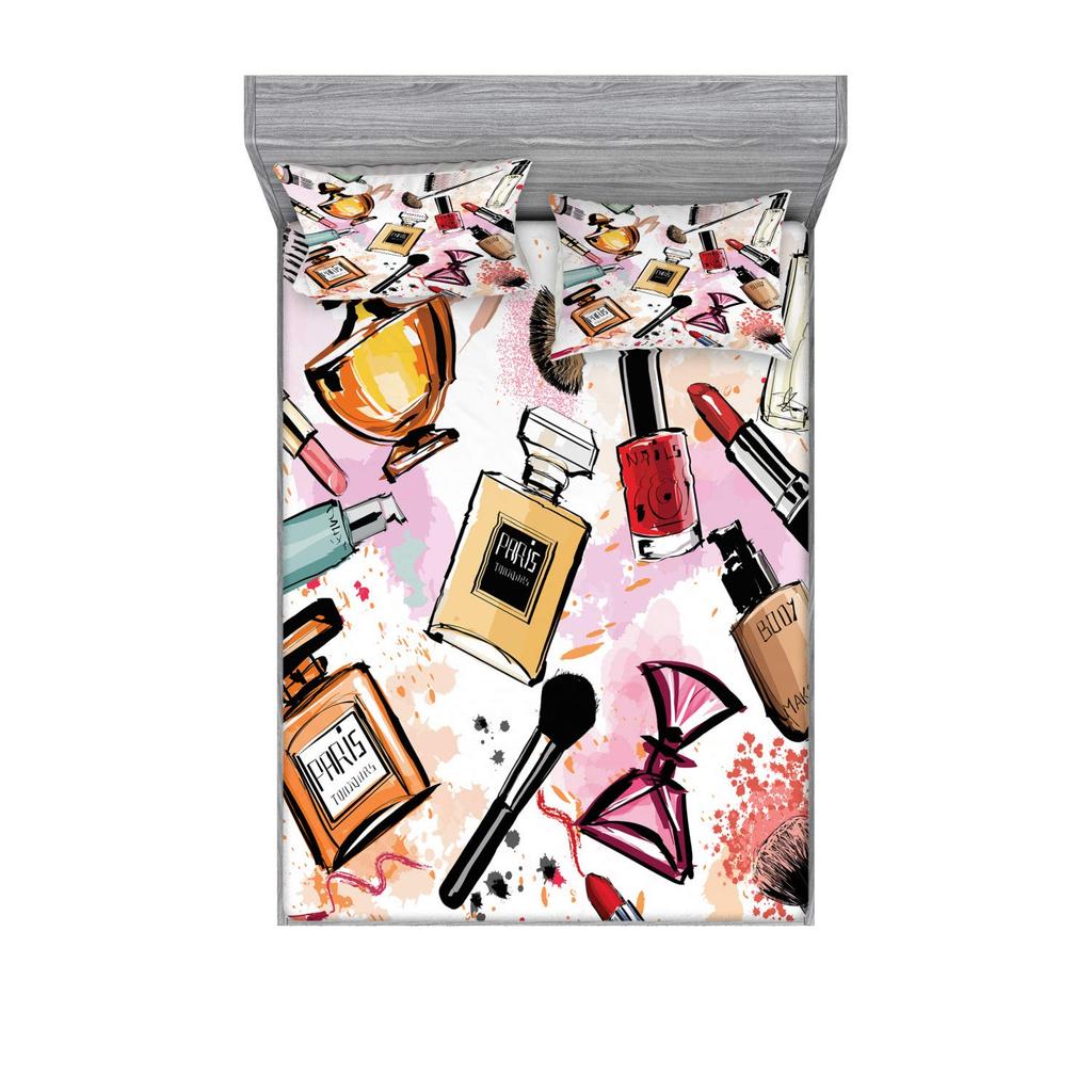 Makeup Duvet Cover Set for Women Queen Size Lightweight Down Quilt Covers Bedroom Decor 2 Pillowcases 1 Duvet Cover No Comforter