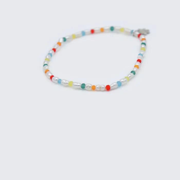 Bonbo Mini Silver Flower Smile Banding Freshwater Pearl Bead Bracelet