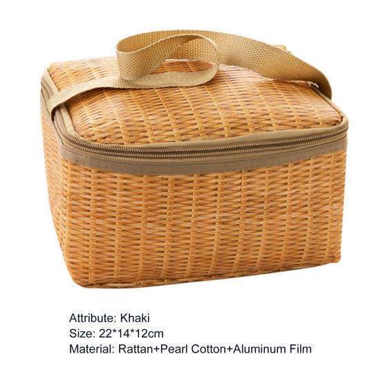 Rattan-Lunchtasche, isoliert, verformungssicher, reißfest, schick, große Kapazität, Lebensmittelaufbewahrungsbehälter für Picknick