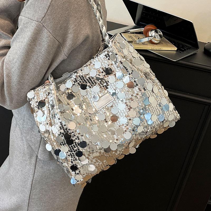 Fringed Sequined Bag, Large-capacity Tote Bag, Single-shoulder Handbag