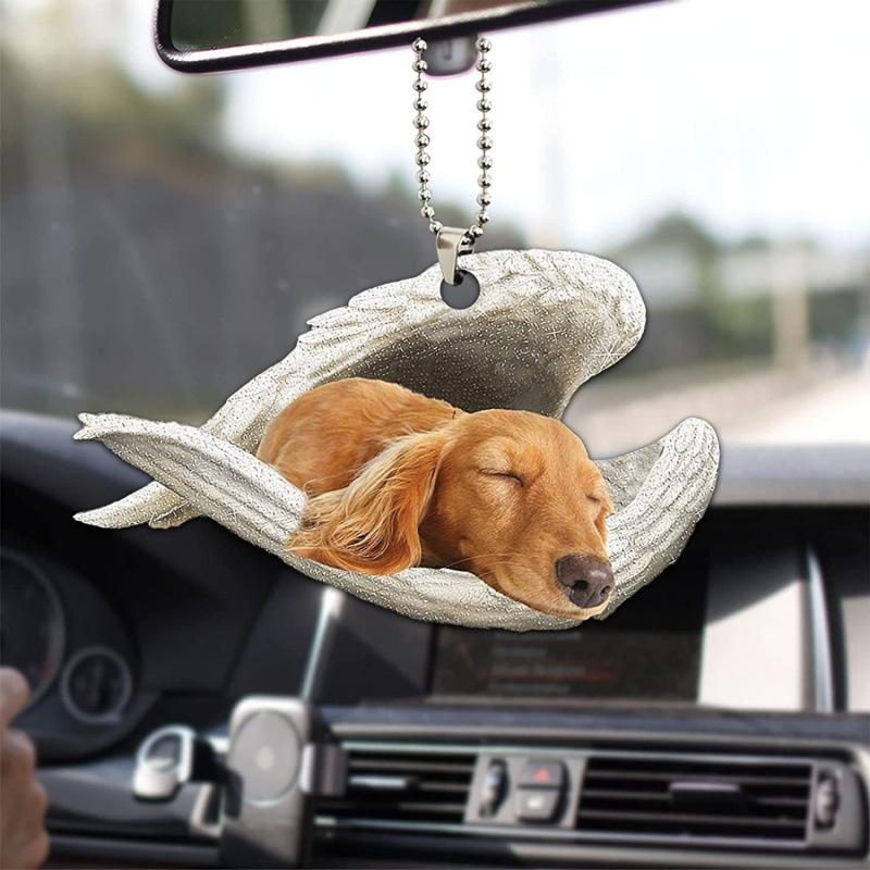Creative Sleeping Angel Wing Puppy Memorial 2D Flat Car Rear View Mirror Accessories Ornament Decoration Hanging Charm Pendant