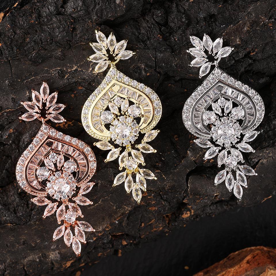 Luxury Big Clear Zircon Long Dangle Earrings Exquisite Shiny CZ Bridal Earring for Women Wedding Zircon