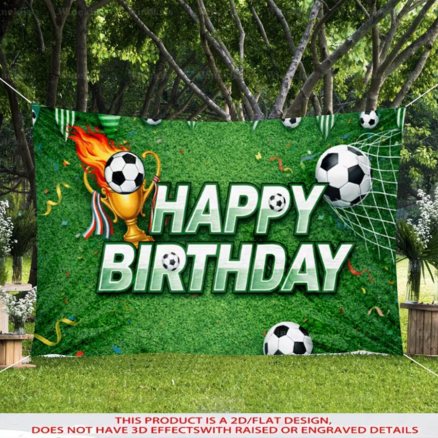 1pc 2D Flat Soccer Theme Birthday Banner Style Party Backdrop For Garden Patio Indoor Outdoor Scene Birthday Celebration Photo Decor Decor