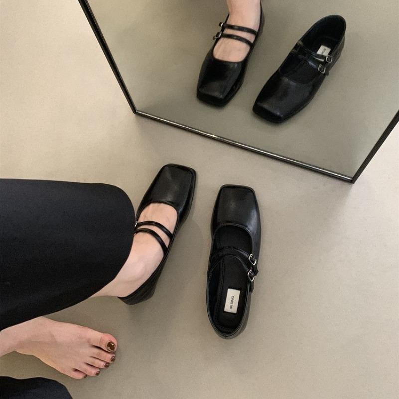 Silver light mouth single shoes women's autumn new temperament square head Mary Jane shoes