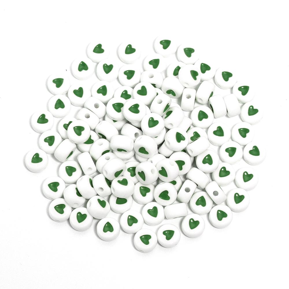 100Pcs 7mm Colored Acrylic Beads Heart Pattern Flat Round Loose Beads For DIY Fashion Bracelet Necklace Supplies Wholesale
