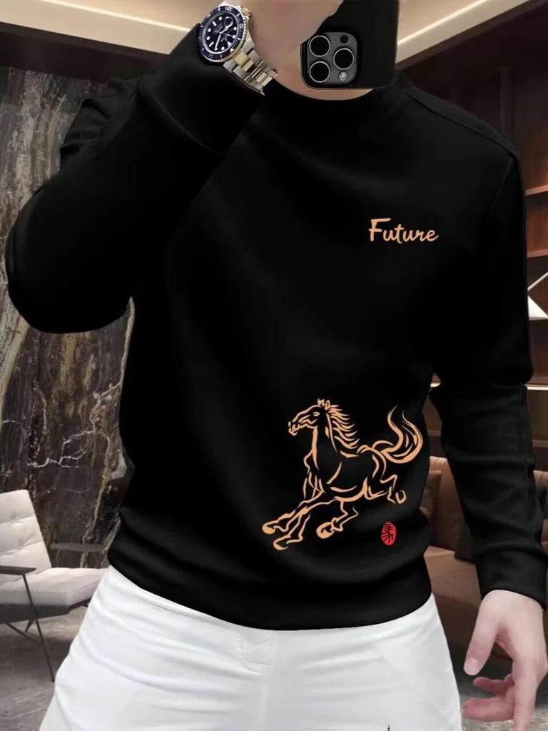2026 Year of the Horse Red Velvet Men's Zodiac Hoodie - Trendy, Festive, Casual Slim Fit Layer