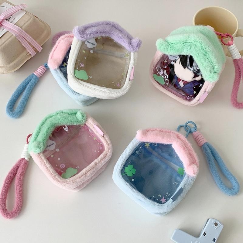Clear Figure Display Bag with Keychain,Portable Doll Storage Bag Carrying Case Pouch Keying Charms for Collectibles