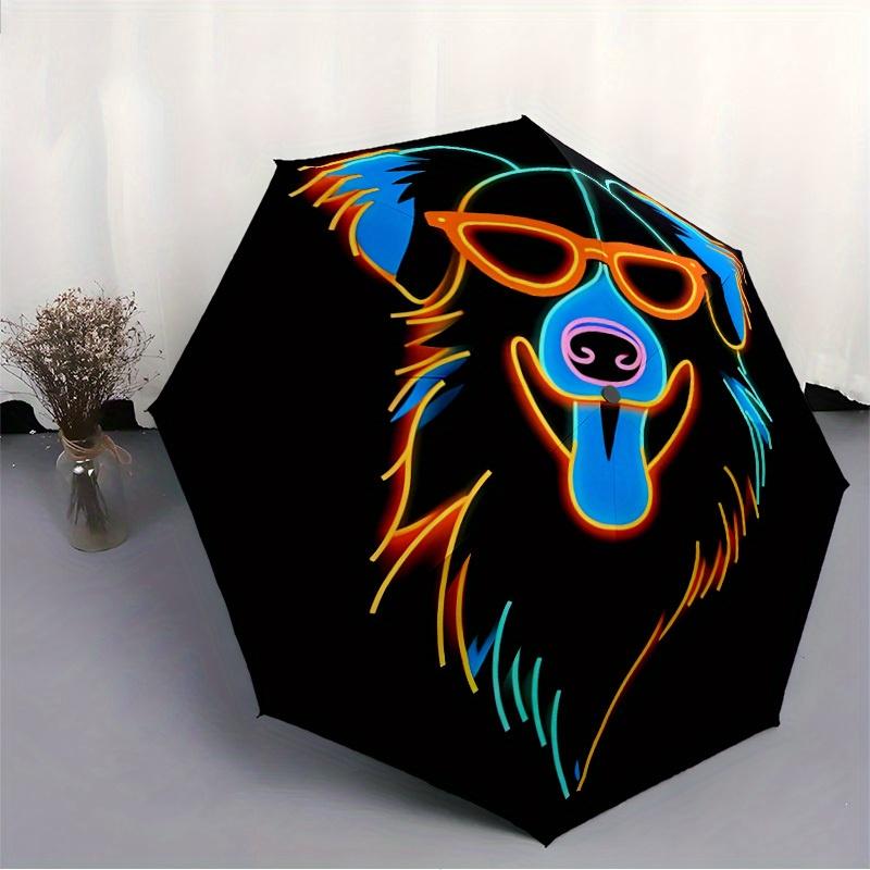 1pc Neon Dog Face Umbrella - 8-Rib Automatic Open/Close, Fashionable Compact Umbrella for Outdoor Adventures yy250813207