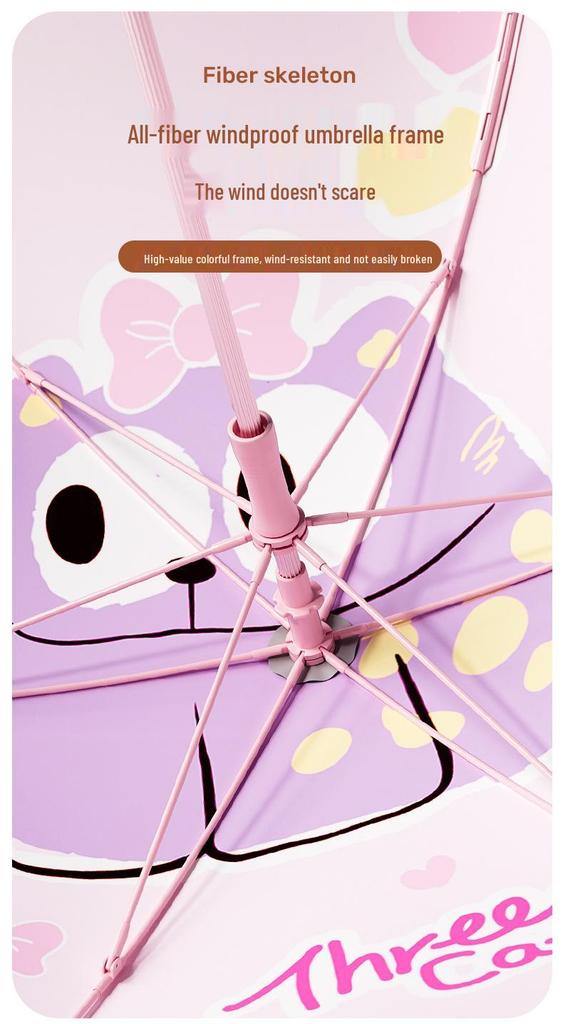 Children's Rounded Corner Umbrella: Long Handle, Automatic, Double Layer, Black Glue—Perfect for Sun and Rain.