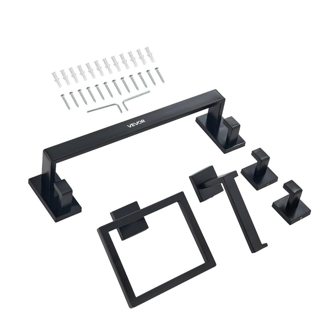 Matte Black Bathroom Hardware Set, 5 Pieces Bathroom Accessories Set, Stainless Steel 16 Inch Towel Bar, Towel Rack, 2 Robe Towel Hooks, Toilet Paper
