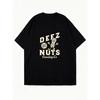 Oversized T-Shirt Black Deez Nuts Roasting Co Graphic Print Casual Wear