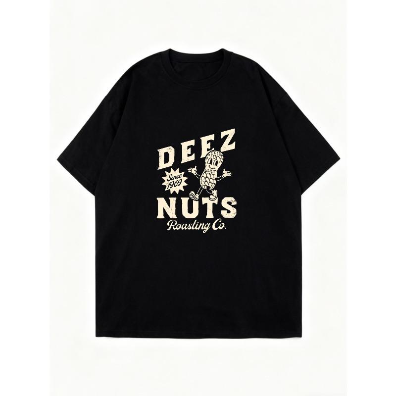 Oversized T-Shirt Black Deez Nuts Roasting Co Graphic Print Casual Wear