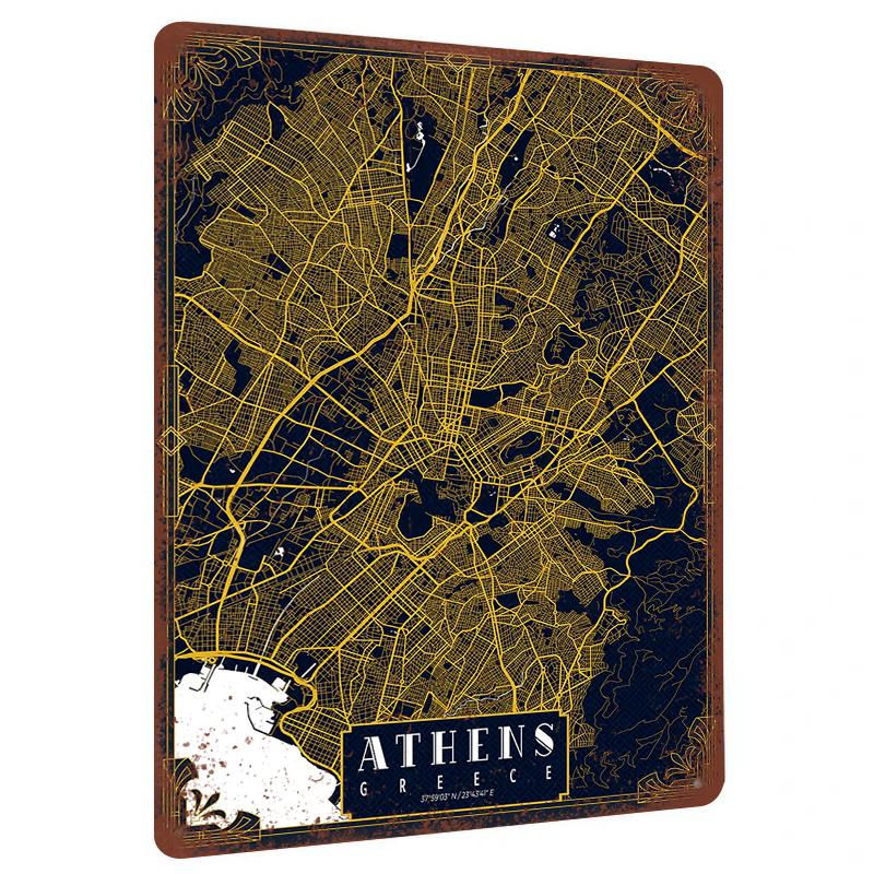 

Athens City Map Metal Wall Art Vintage Style Decorative Iron Painting for Home Decoration 20x30cm（7.8x11.8inch）