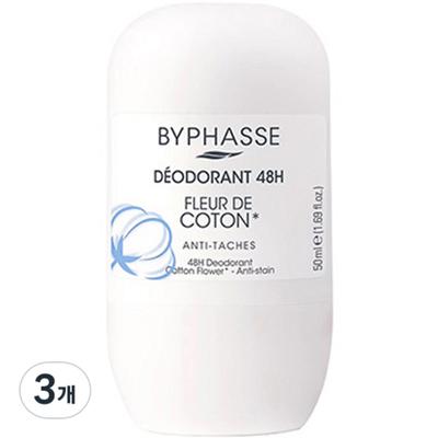 Bypasse Deodorante Roll On Fiore di Cotone 48H, 50ml, 3 unità