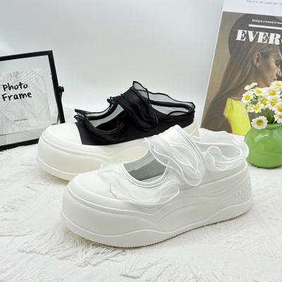 Thick Bottom Heightening Bag Head Half Slippers Women's 2025 Summer New Velcro Mesh Breathable Casual Mary Jane Sandals