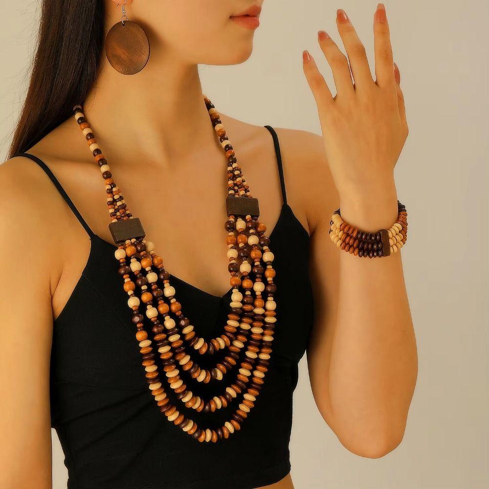 Colorful Vintage Boho Bib Beads Handmade Geometric Beaded Necklace  Women Party Accessories