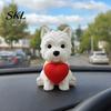 Office Desk Pet Decor 3D Printed West Highland Terrier Figurine, Cute Dog Statue Holding Red Heart, Heart Ornament Car Dashboard Decor, Romantic
