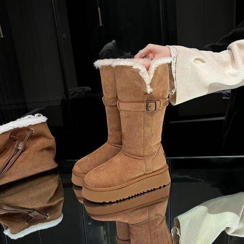 Fleece and Thicker Fashionable Versatile Warm Snow Boots Women's 2025 New Winter Thick-soled Long Tube Women's Medium Tube Boots