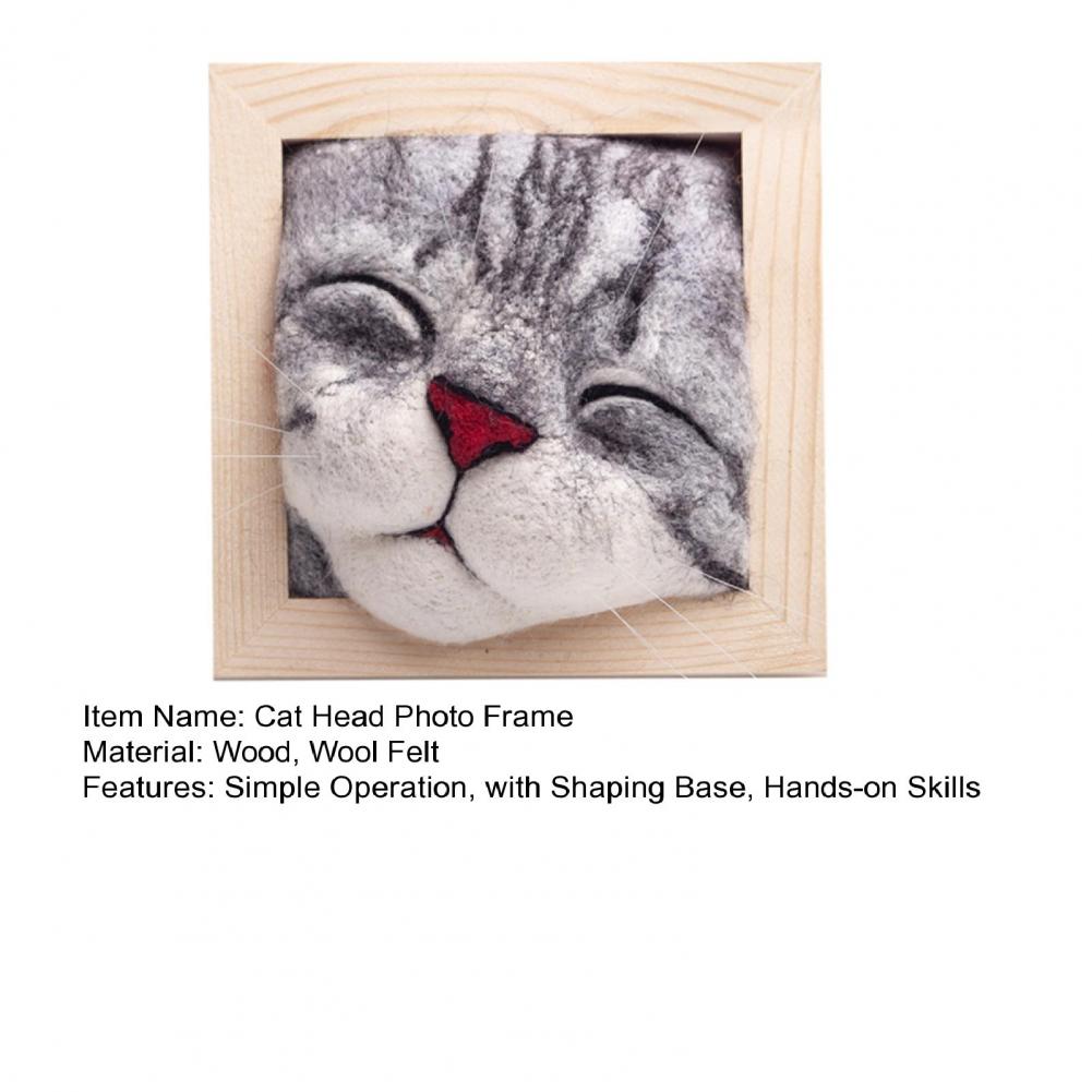 11 cm Holz-Fotorahmen-Ornamente mit formgebender Basis, DIY-Wollfilz, schönes Katzenkopf-Puppen-Strickset, selbstgemachte Heimdekor-Vorräte