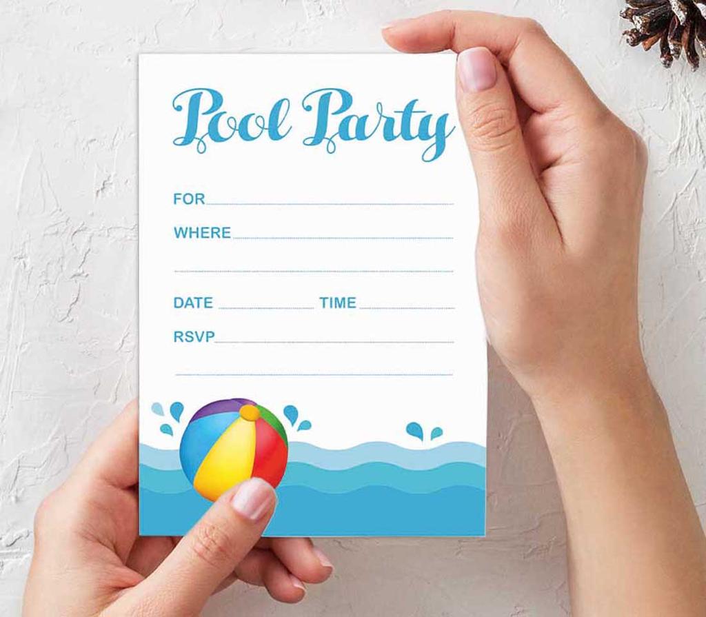 Inkdotpot Pack Of 30 Pool Party Invitations, Kids Birthday Party Invites With Envelopes, Kids Pool Party Fill-In Style 5 X 7 Inches