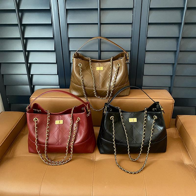 New High-end Fashion Solid Color Embroidery Thread Chain Tote Bag Portable Shoulder Trendy Women's Bag