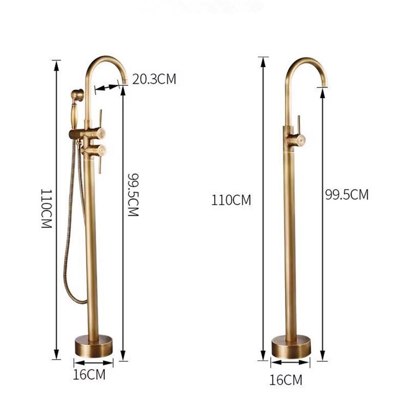 Tuqiu Antique Bathroom Bathtub Faucet With Hand Shower Hot and Cold Faucet Floor Standing Gold/Black/Chrome Bathtub Faucet