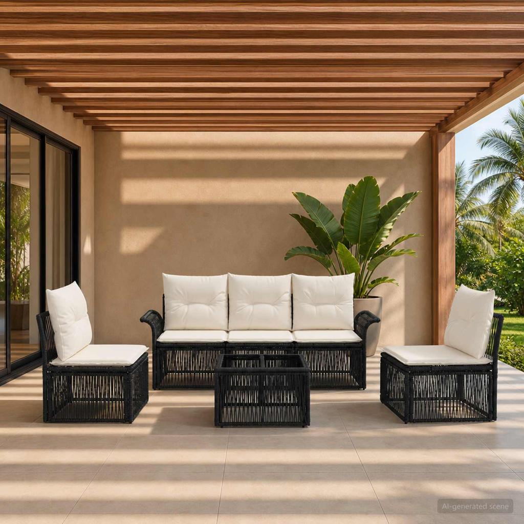 Garden Sofa Set 6 Pcs Black Poly Rattan