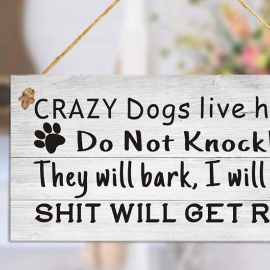Dog Sign English Letter Printed Anti-deform Wood Wooden Hanging Plaques Sign for Garden
