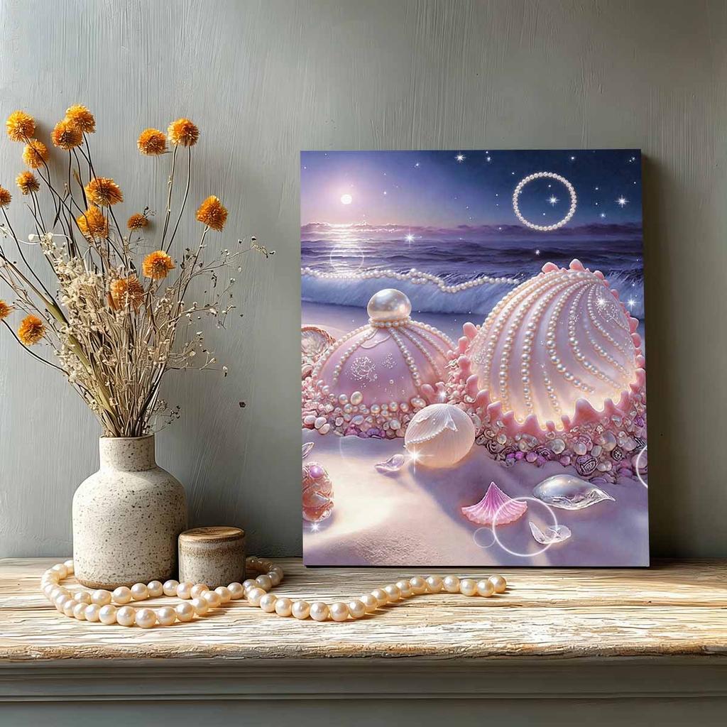 DIY Muscheln am Strand Perlen Diamant Kunst Malerei Kits für Erwachsene und Anfänger, Feine Ansicht Funkelndes Malerei Handwerk Hauswand Dekoration Handgemachtes Geschenk