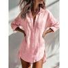 Women Linen Long Shirt Oversized Lapel Long‑Sleeve Button‑Down Tunic Blouse With Pocket Casual Loose Tops