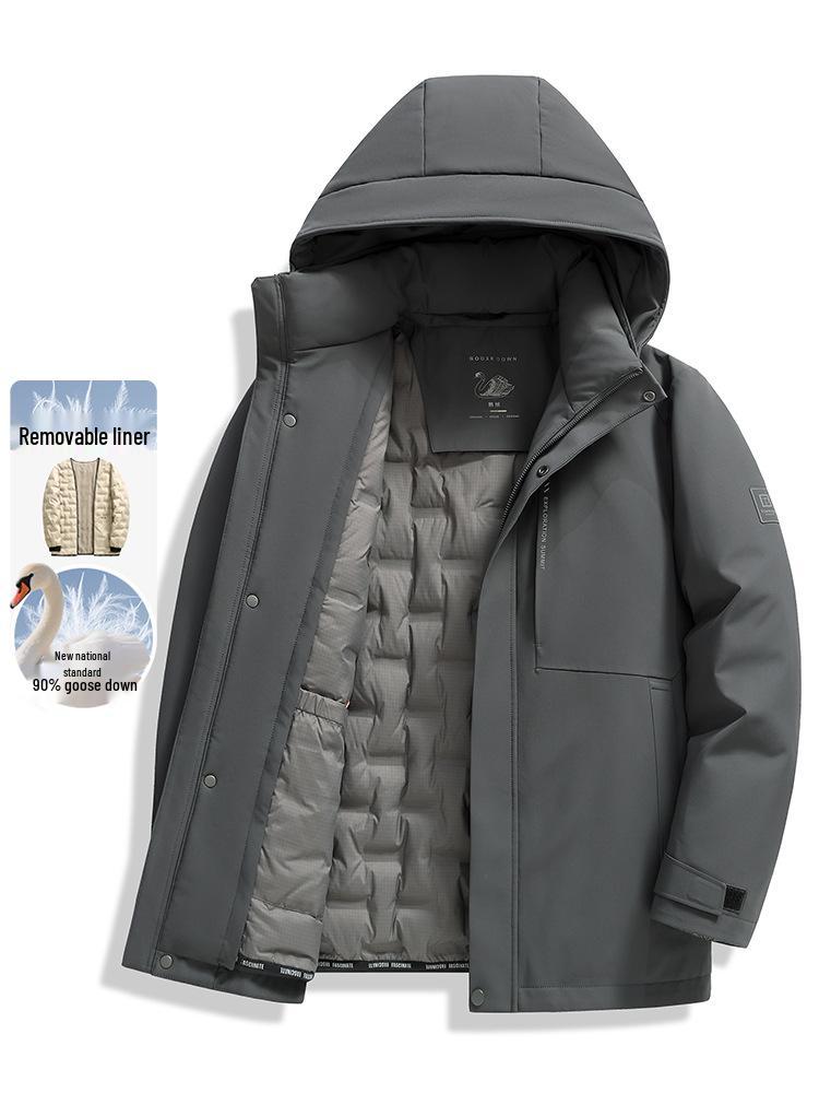 90% White Goose Down Men's Winter Jacket with Detachable Liner - Business Casual, Thickened, Middle-Aged Style